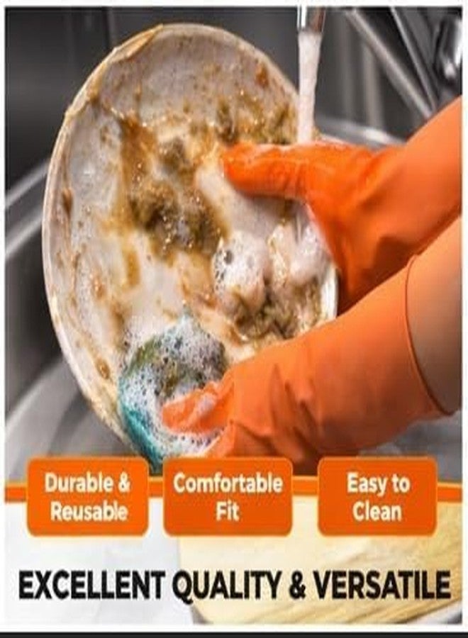 LADWA Pre-mium Household Rubber Hand gloves orange Color (2 Pair) for Dishwashing, gardening, kitchen cleaning - Image 3